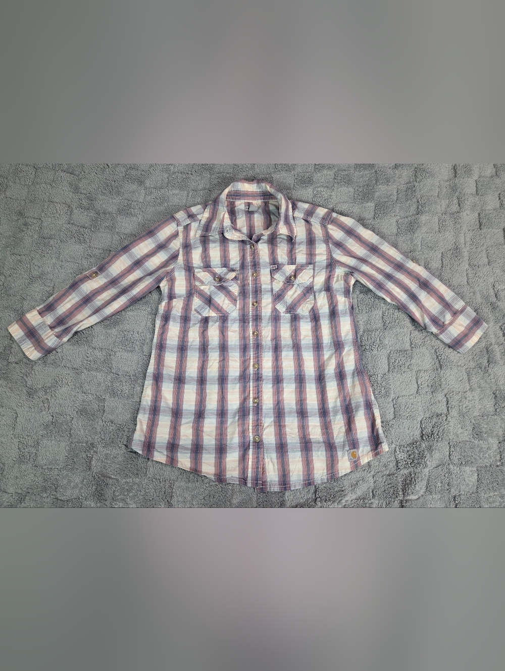 Carhartt Girls Plaid Button-Down Shirt in Pink and Blue Size S